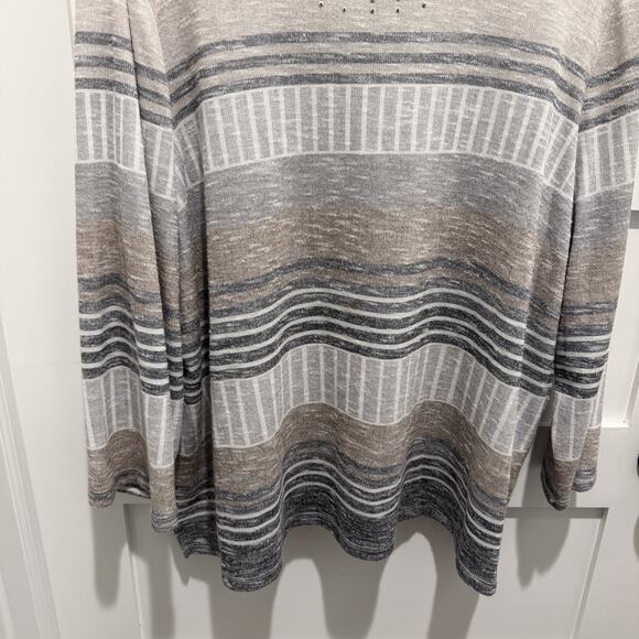 Alfred Dunner Striped 3/4 Sleeve Sequin Neck Line Knit Sweater Womens Plus 2X - Picture 3 of 11